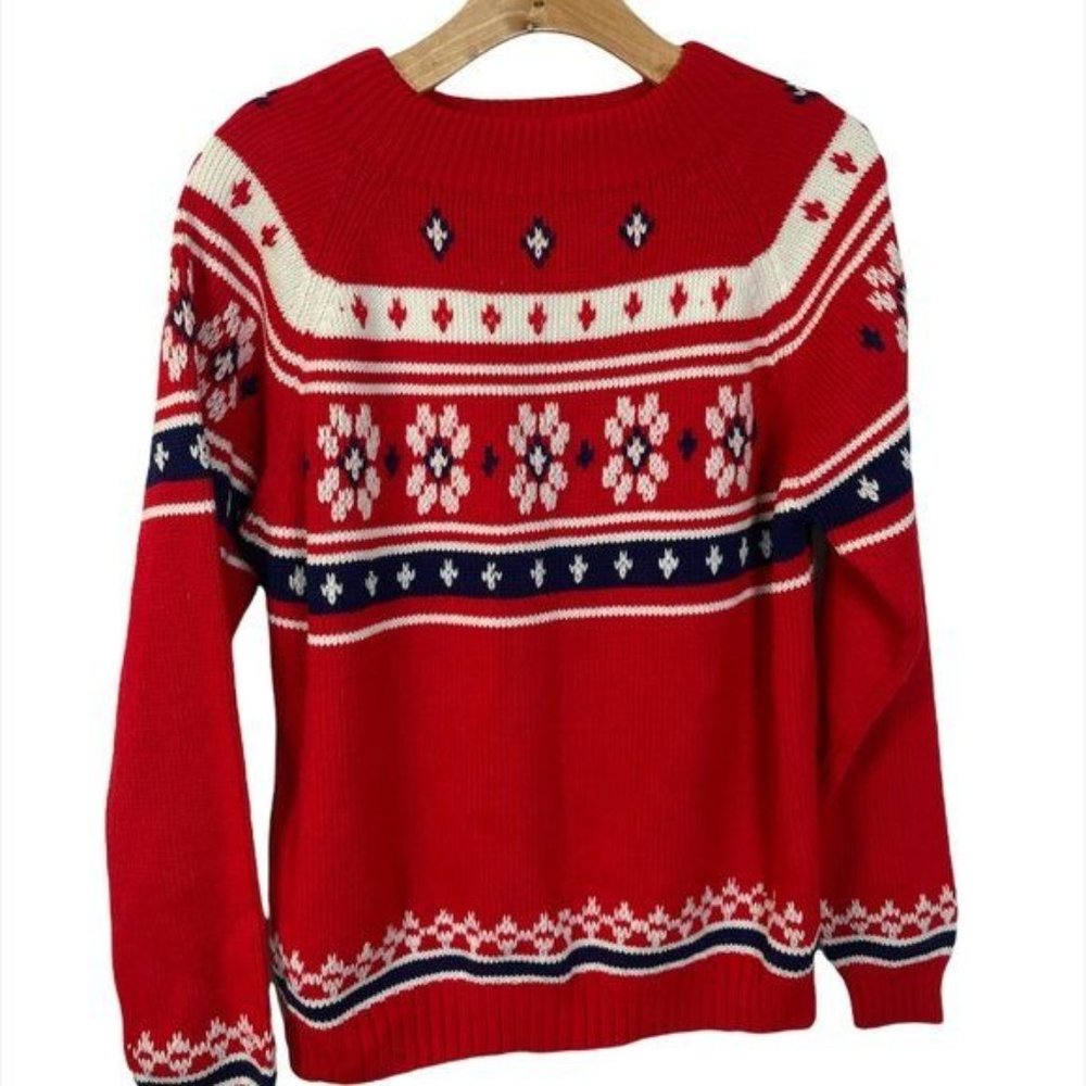 Vintage JC Penney Red Winter Sweater Mock Neck Size Med